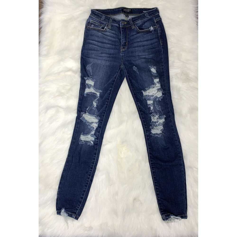 Judy Blue Destroyed Blue Raw Hem Distressed Skinny Fit Jeans Size 5/27 Womens